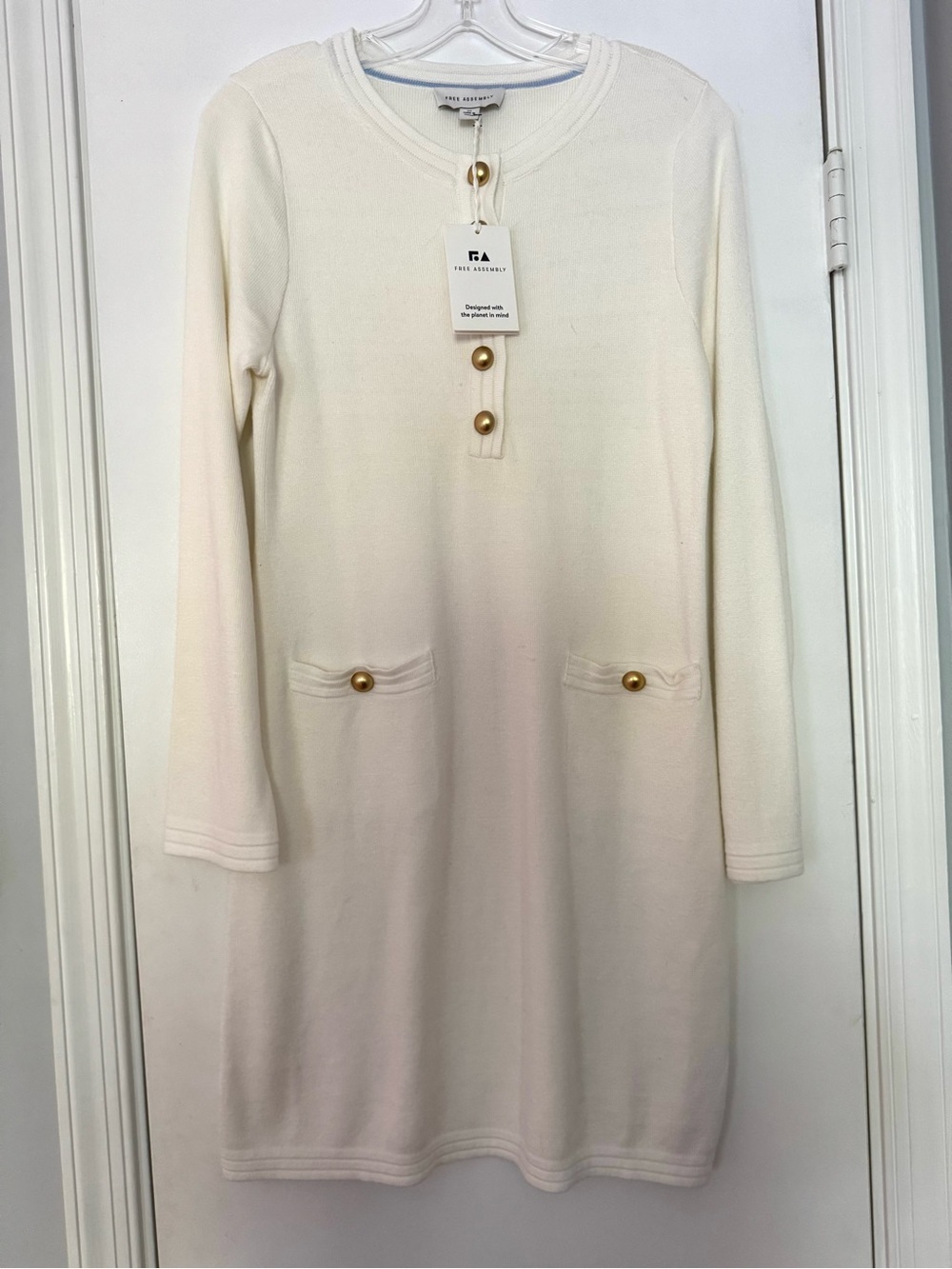 NWT Free Assembly Cream Button-Front Knit Dress Size M
